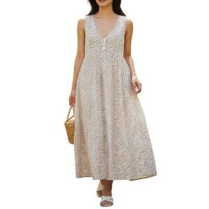 Vintage Express Tan Red Floral Dress Women Sz Medium Cottagecore Fairy Feminine